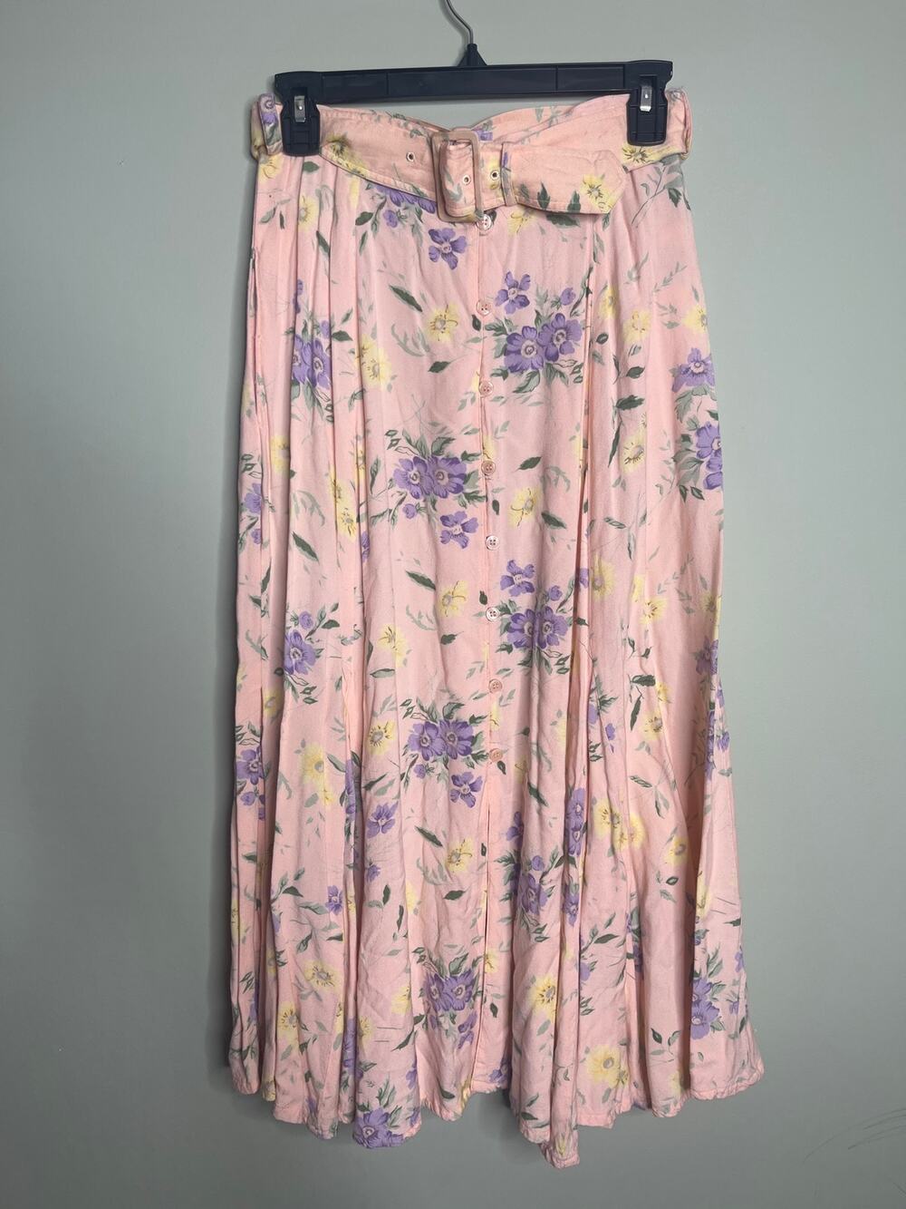 QPS Vintage Pink Floral Belted Skirt 10